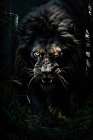 Black lion in jungle at night. AI Generated. Art Print